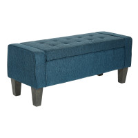 OSP Home Furnishings SB562-BY4 Baytown Storage Bench in Azure Fabric with Grey Washed Leg Finish